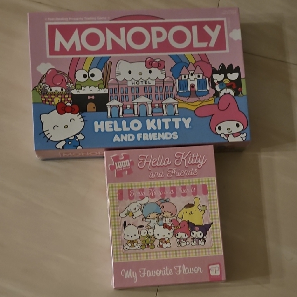 Hello Kitty Monopoly and Puzzle Set - Pink and White
